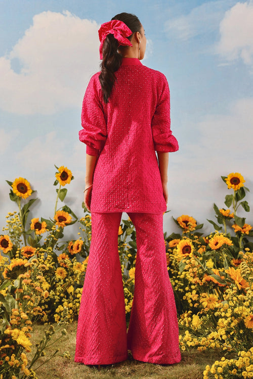 Watermelon Crushed Bandhani Pintuck Co-ord Set