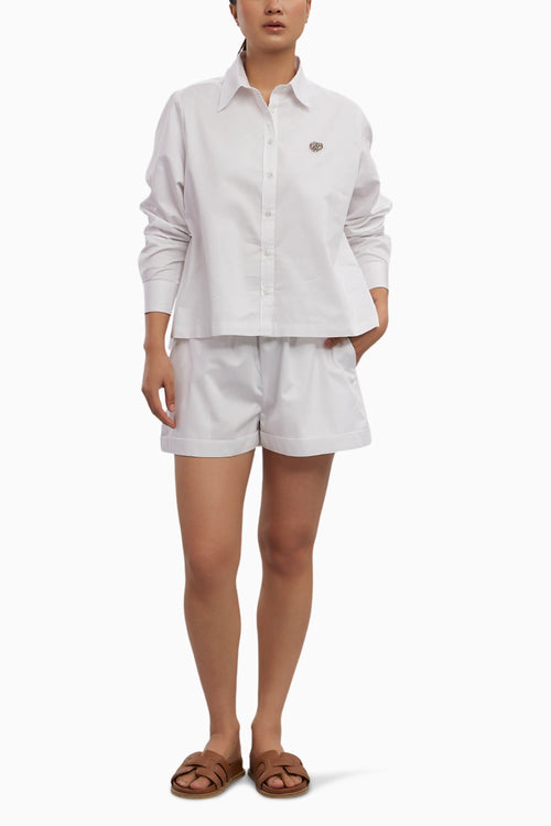 White Swarovski Heart Shorts Co-ord Set