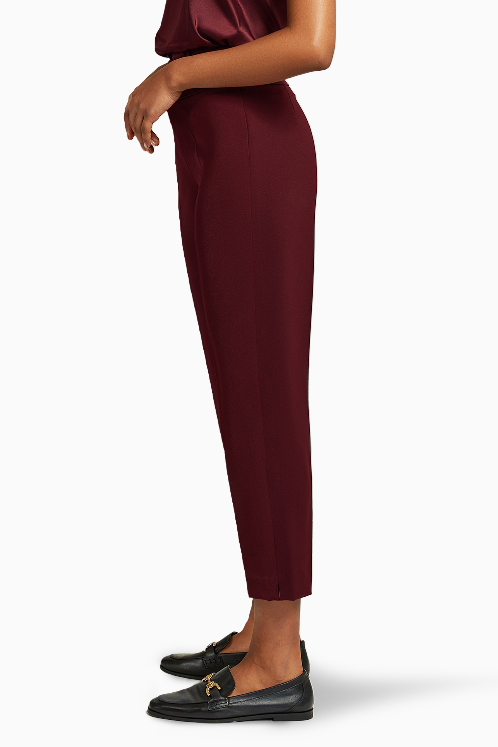 Burgundy Stretch Suiting Cigarette Trousers