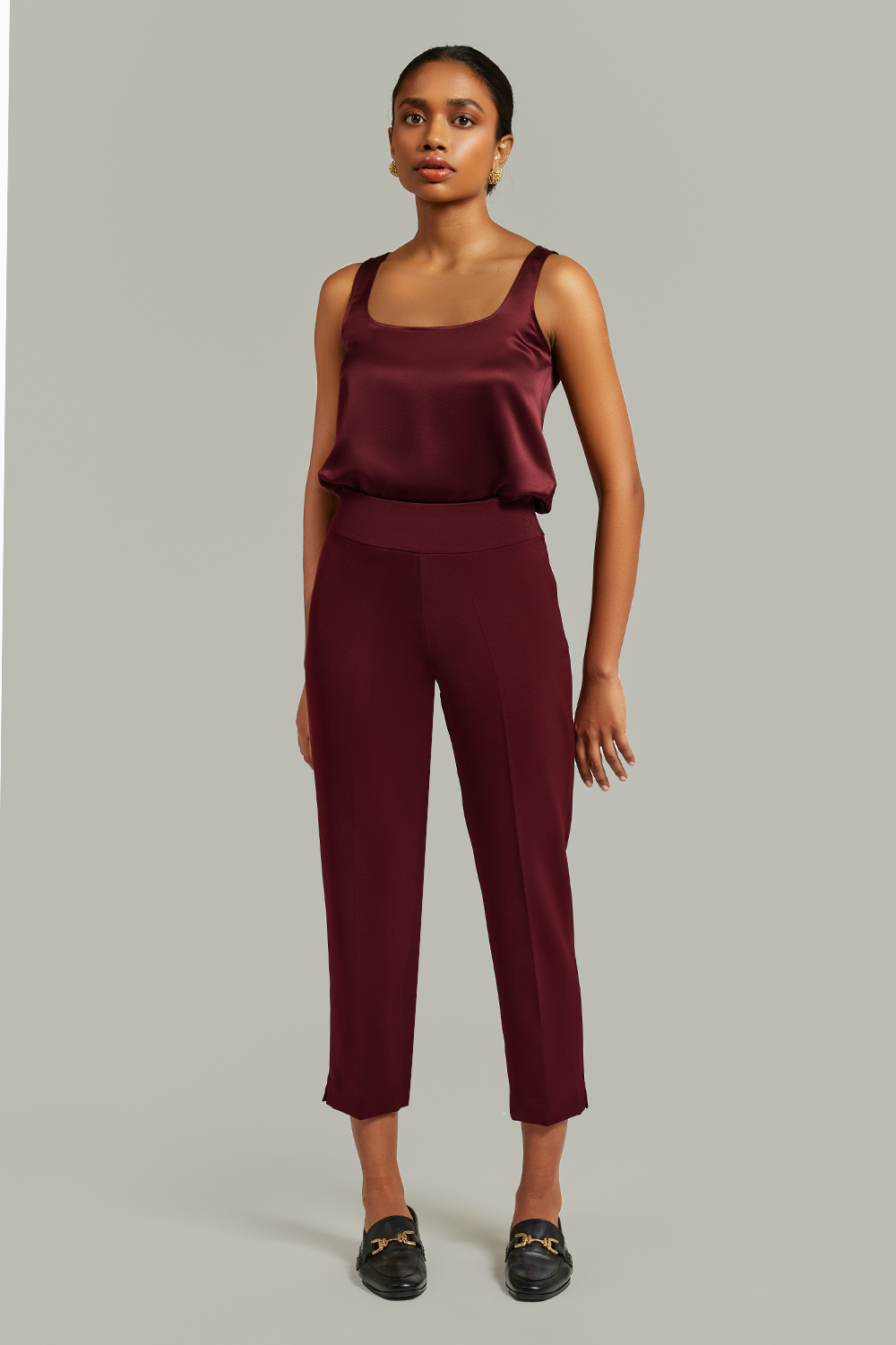 Burgundy Stretch Suiting Cigarette Trousers