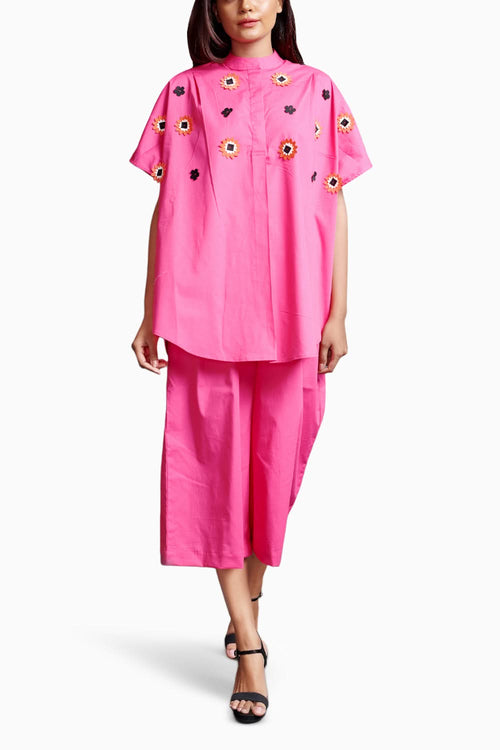 Pink Embroidered Oversized Co-ord Set