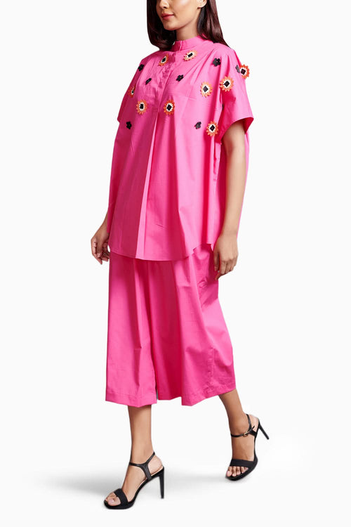 Pink Embroidered Oversized Co-ord Set