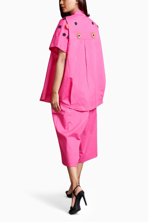 Pink Embroidered Oversized Co-ord Set