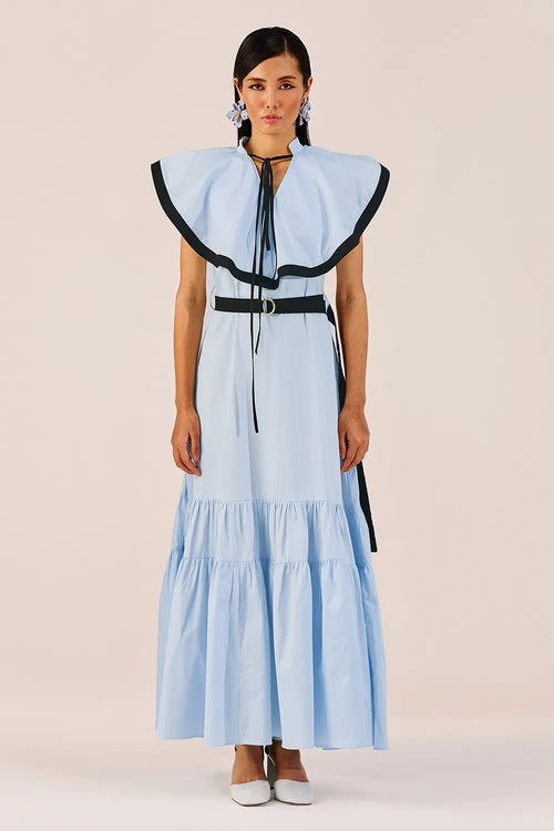 Light Blue Ruffle Maxi Dress