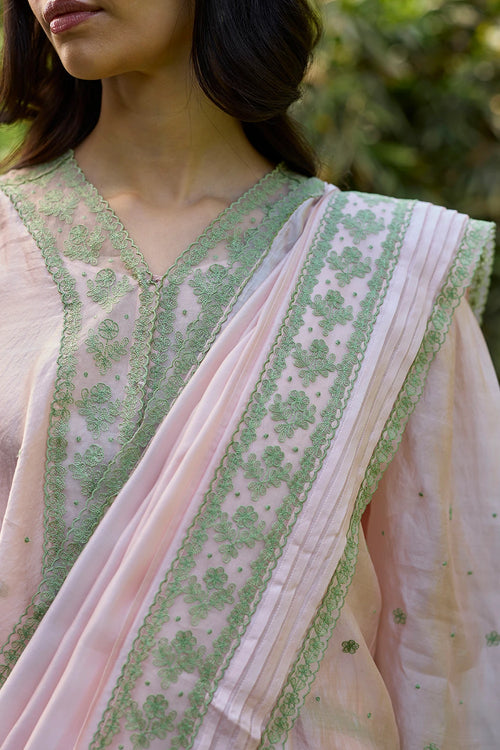 Fern Line Pink Embroidered Saree With Blouse
