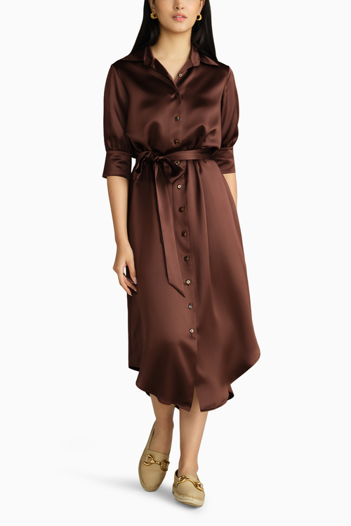 Espresso Silk Shirt Dress