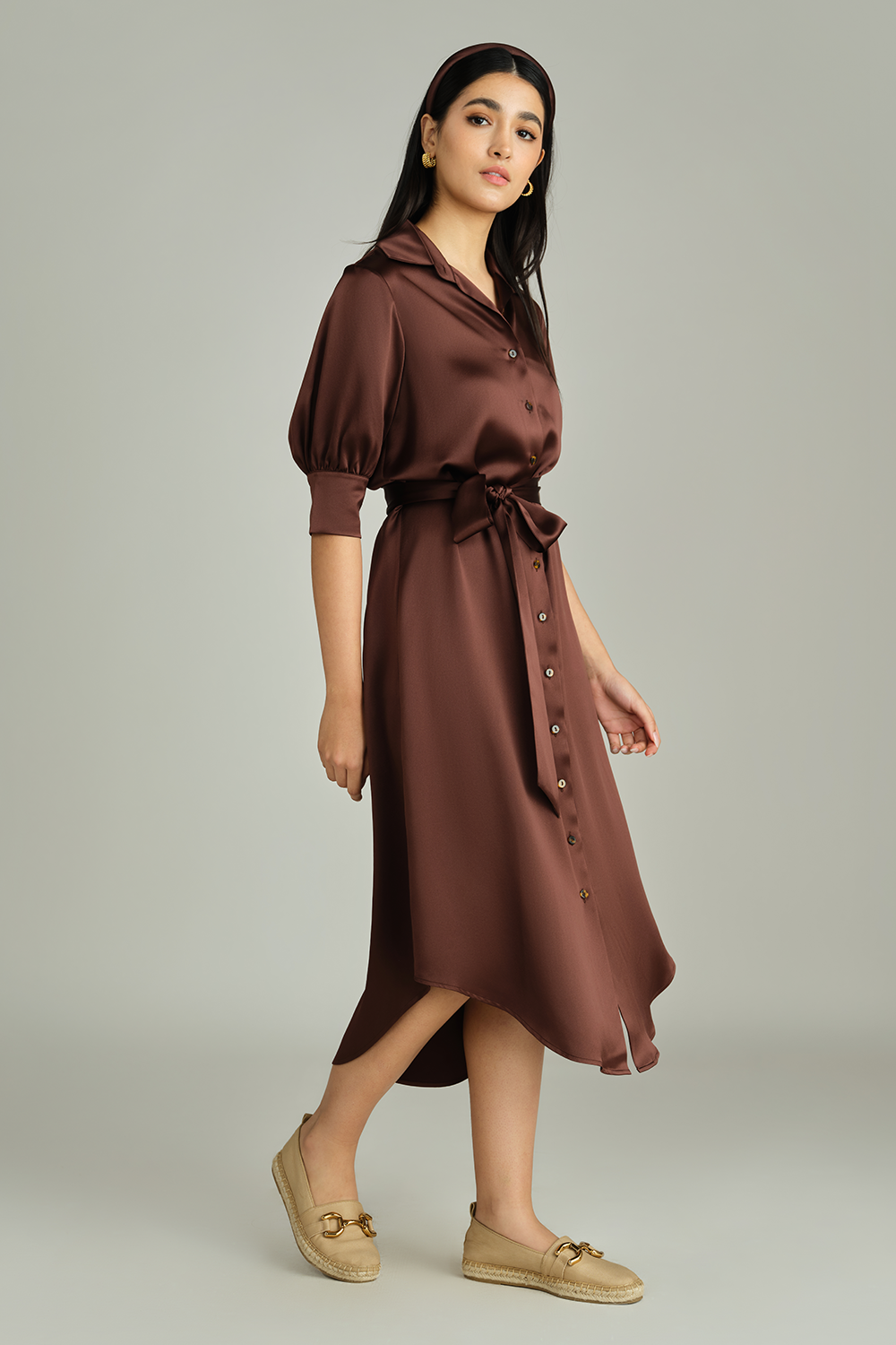 Espresso Silk Shirt Dress