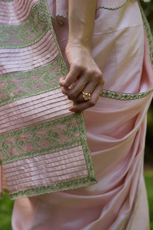 Fern Line Pink Embroidered Saree With Blouse