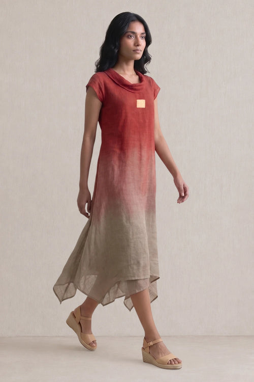 Red Ice Cube Roll Collar Twirl Dress
