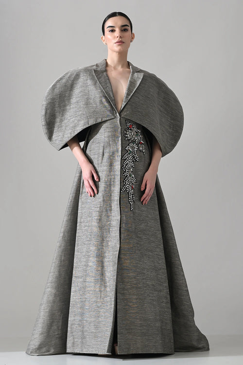 Grey Gown With Cocooned Sleeves