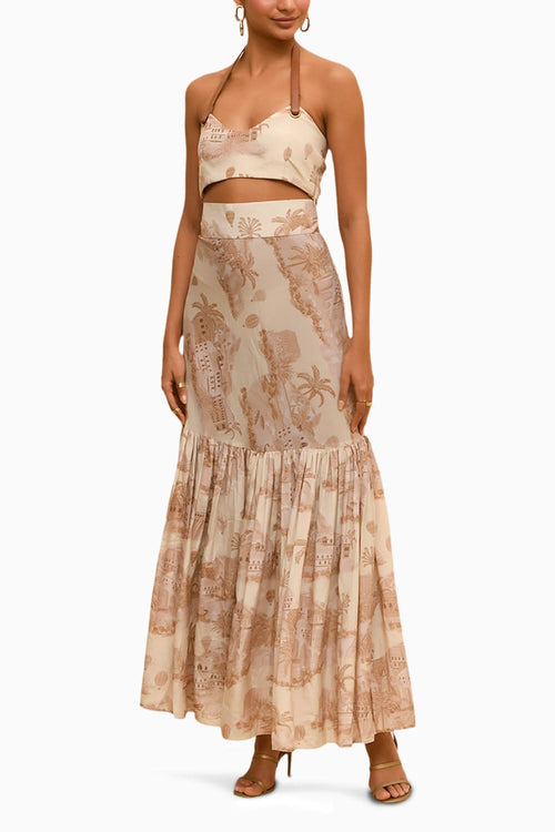 Strap Wrap Top and Gathered Hem Skirt