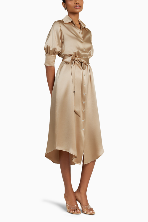 Champagne Silk Shirt Dress