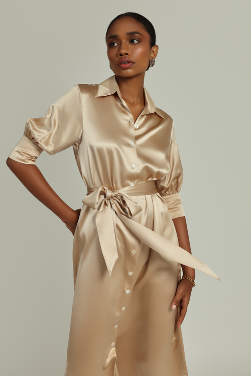 Champagne Silk Shirt Dress