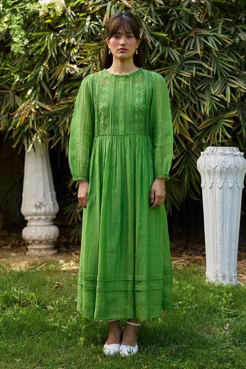 Wander Trail Green Embroidered Dress