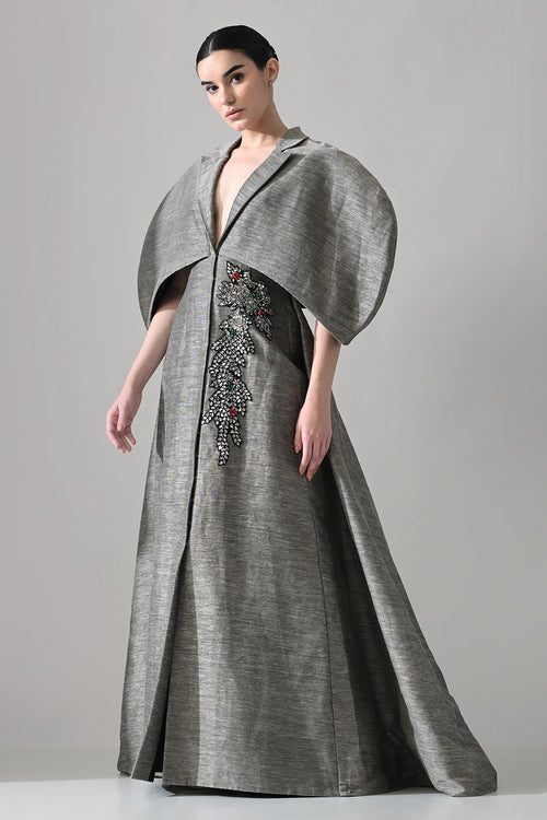 Grey Gown With Cocooned Sleeves