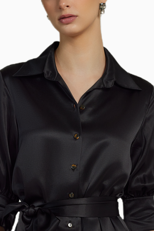 Black Silk Shirt Dress
