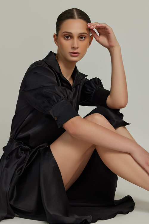 Black Silk Shirt Dress