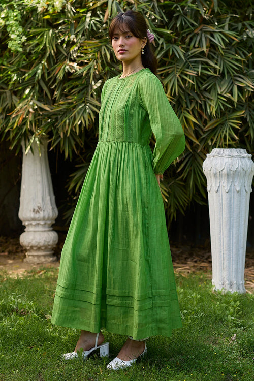 Wander Trail Green Embroidered Dress