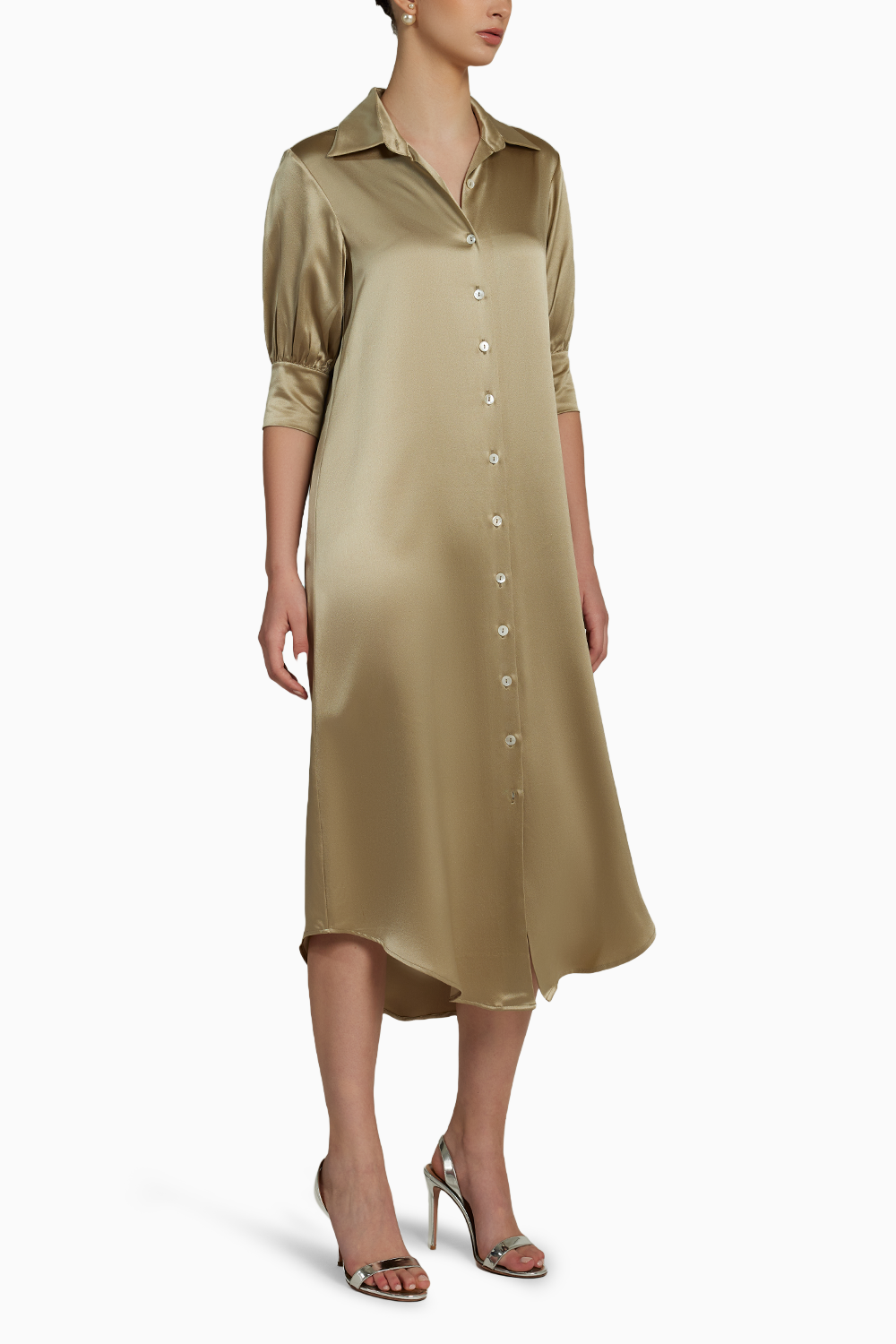 Olive Silk Shirt Dress