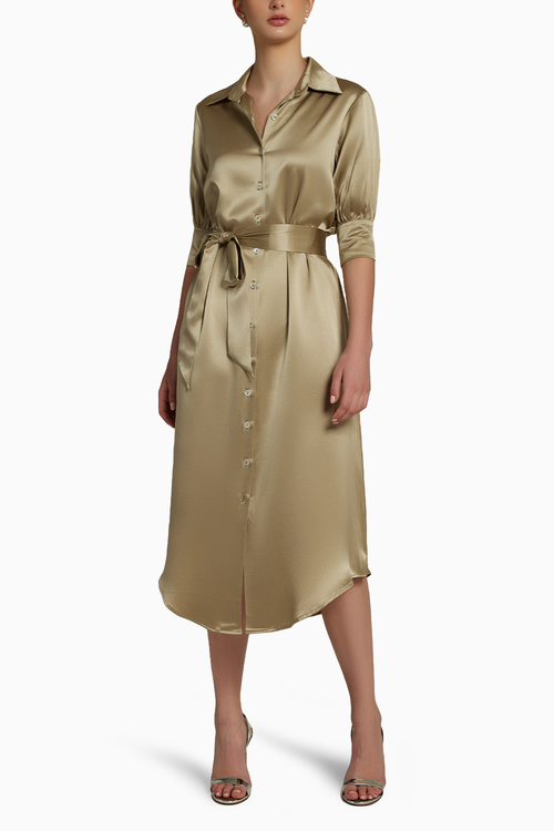 Olive Silk Shirt Dress