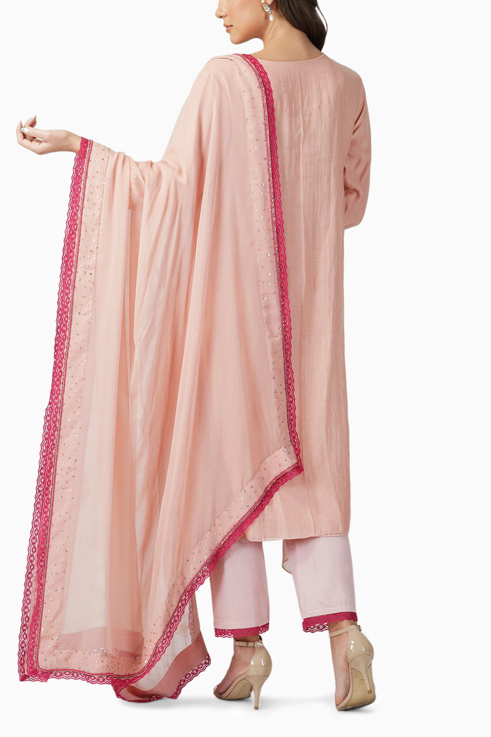 Beaded Flower Asymmetric Kurta Set