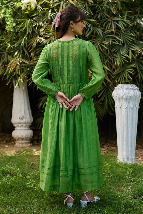 Wander Trail Green Embroidered Dress