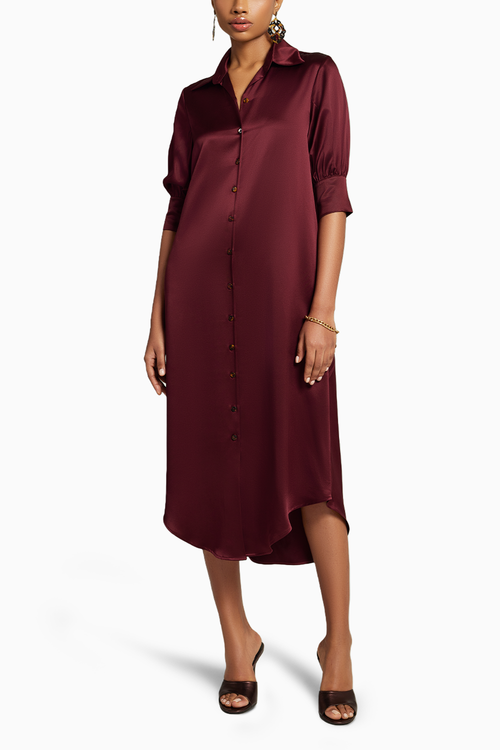 Burgundy Silk Shirt Dress
