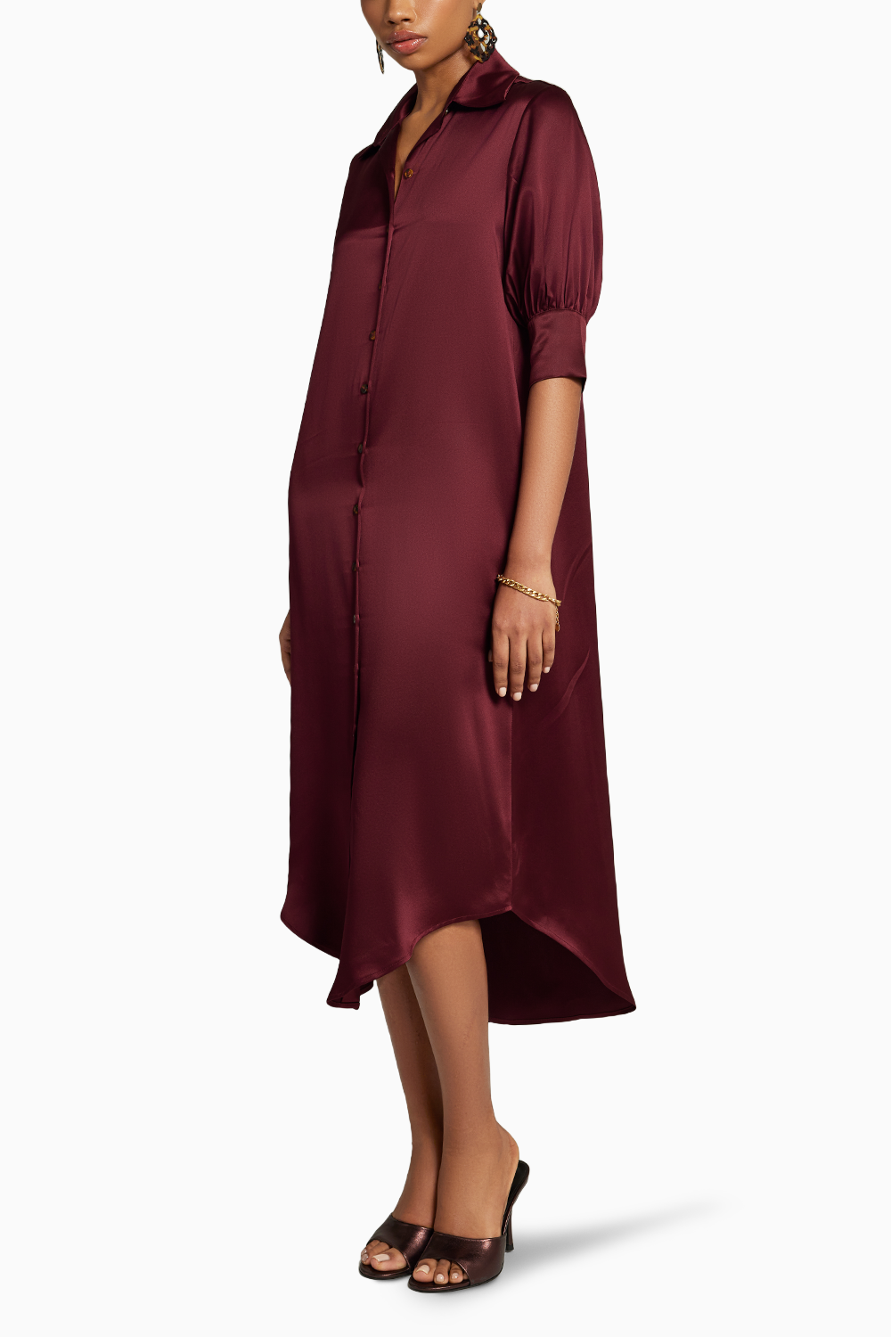 Burgundy Silk Shirt Dress