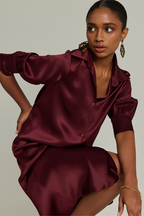 Burgundy Silk Shirt Dress