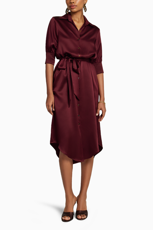 Burgundy Silk Shirt Dress