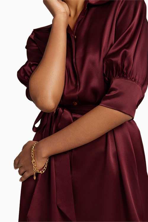 Burgundy Silk Shirt Dress