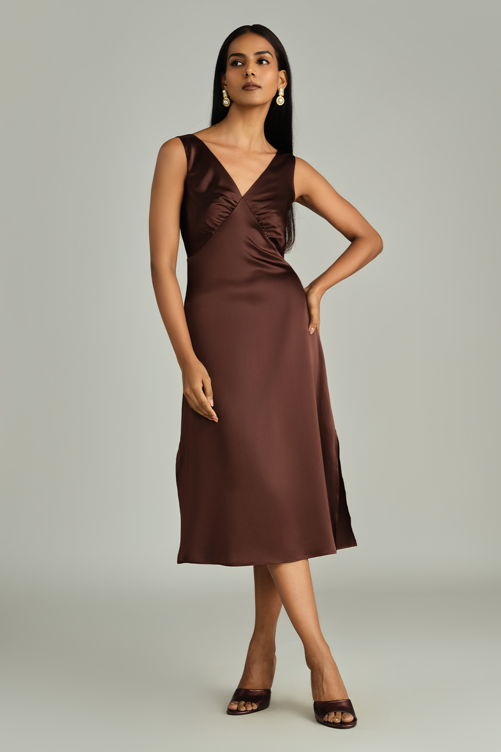 Espresso Silk Slip Dress