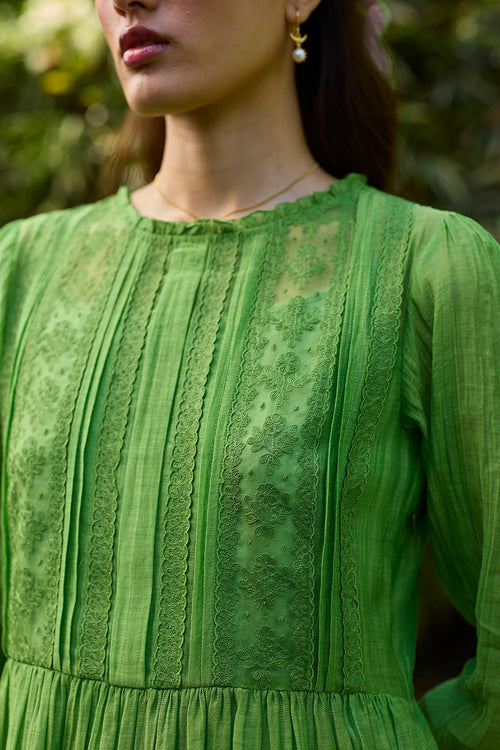 Wander Trail Green Embroidered Dress