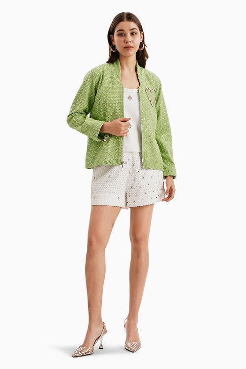 Green Denim Lazercut Jacket