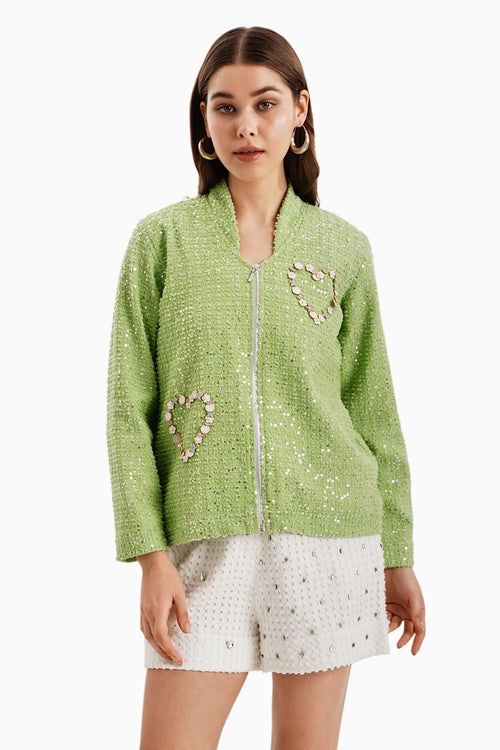 Green Denim Lazercut Jacket