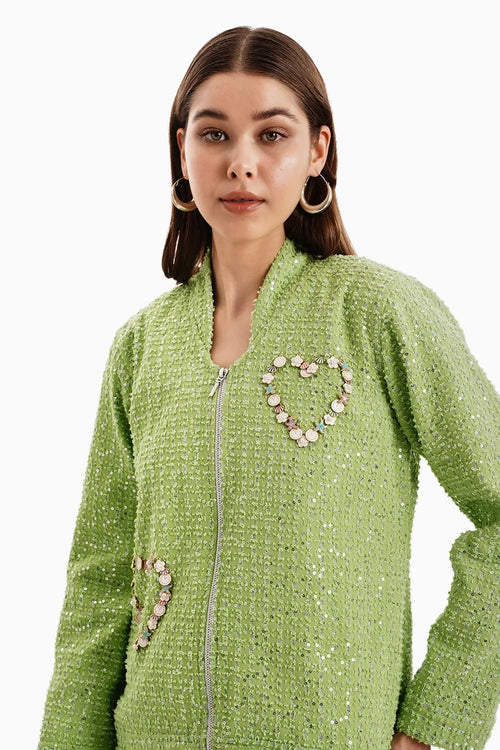 Green Denim Lazercut Jacket