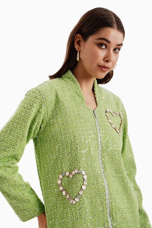 Green Denim Lazercut Jacket