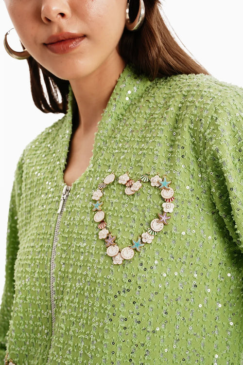 Green Denim Lazercut Jacket