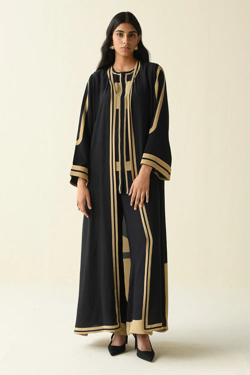 Beige Black Printed Abaya