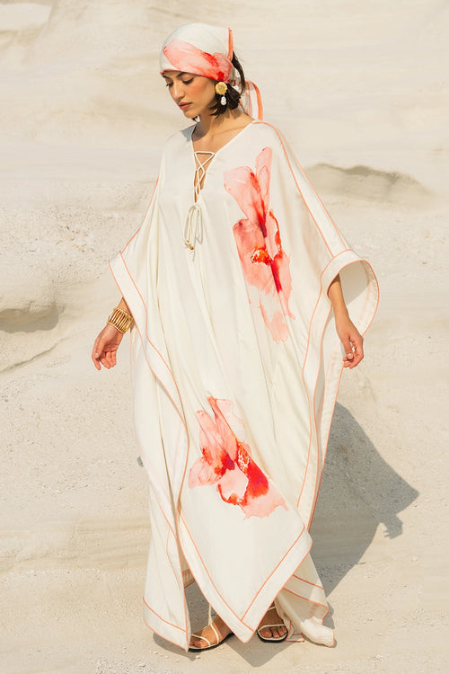 Layla Floral Pink-White Kaftan