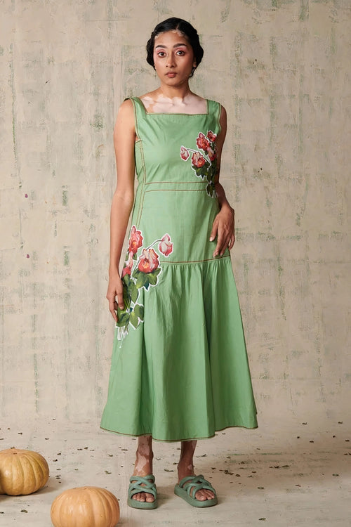 Green Rose Applique Dress