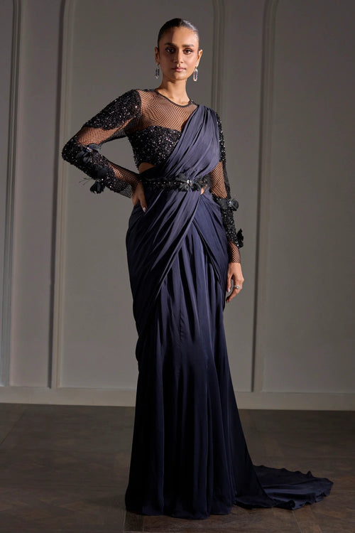 Midnight Magestic Draped Saree