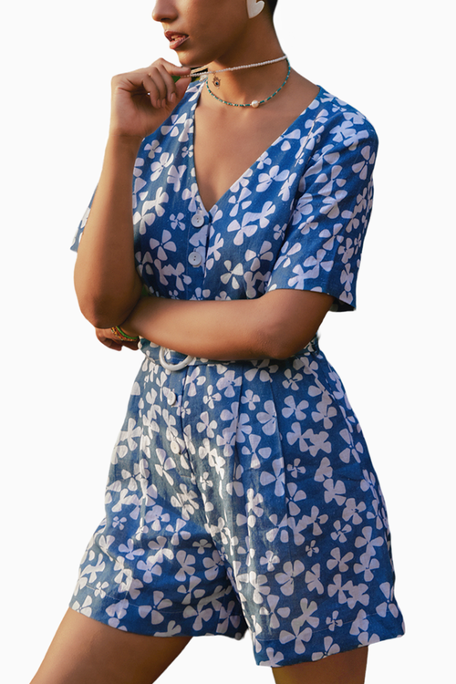 Blue Blooms Printed Playsuit