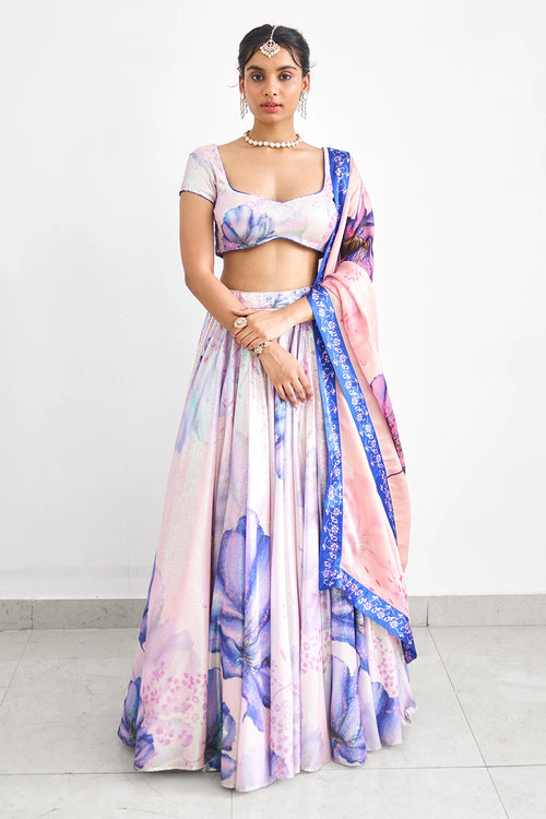 Lavender Twilight Sequins Lehenga Set with Printed Dupatta