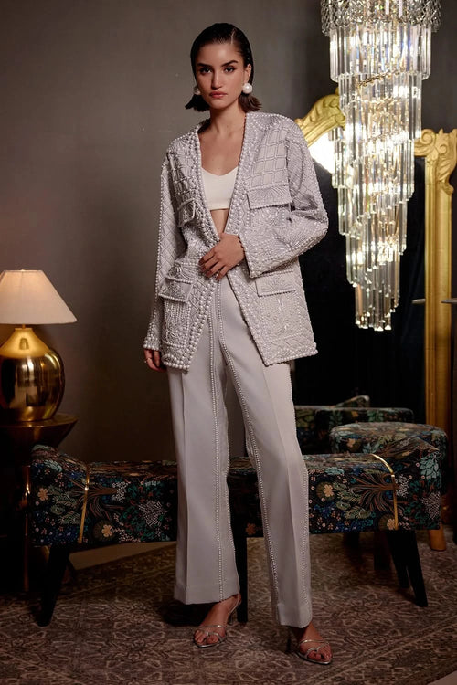 Lilac Pearl Embroidered Lustra Set