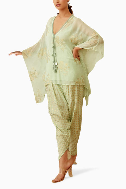 Mint Foil Dhoti Set