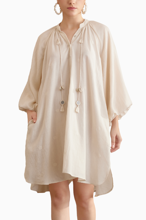 Cream Hand Braided Tassels Tier Dress