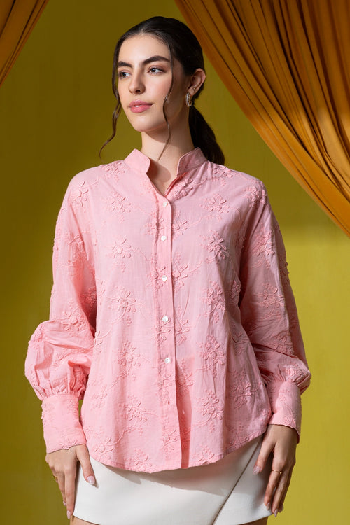 Flamingo Pink Delicate Embroidered Blouse