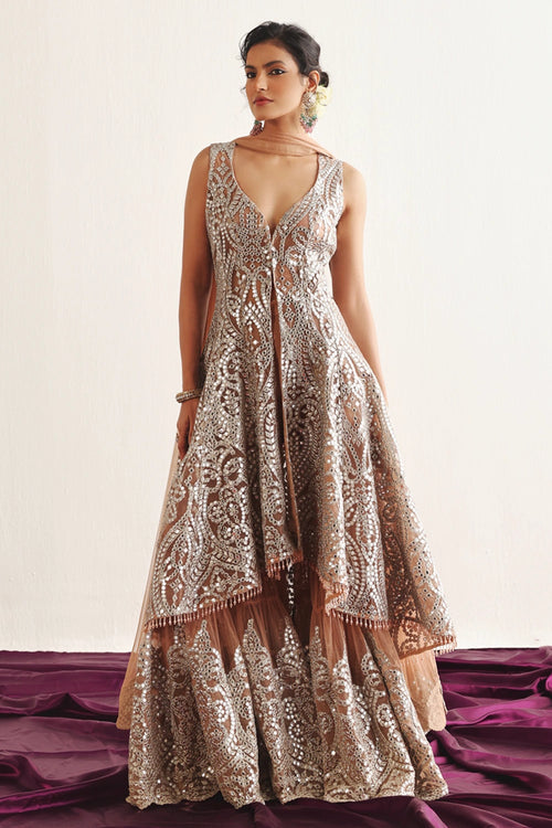 Nude Net Flared Sharara Pants