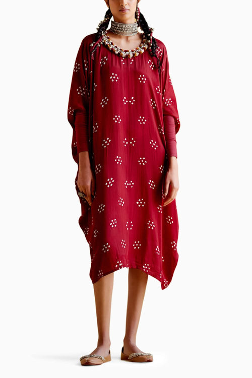 Annapoorna Maroon Bandhini Kaftan